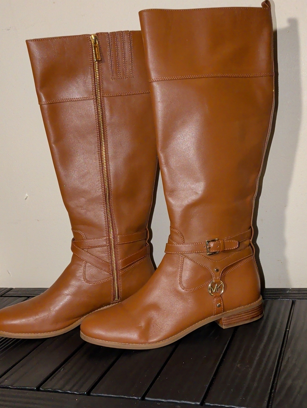Michael Kors Preston Cognac Brown Leather Tall Riding Boots - Women's Size 11